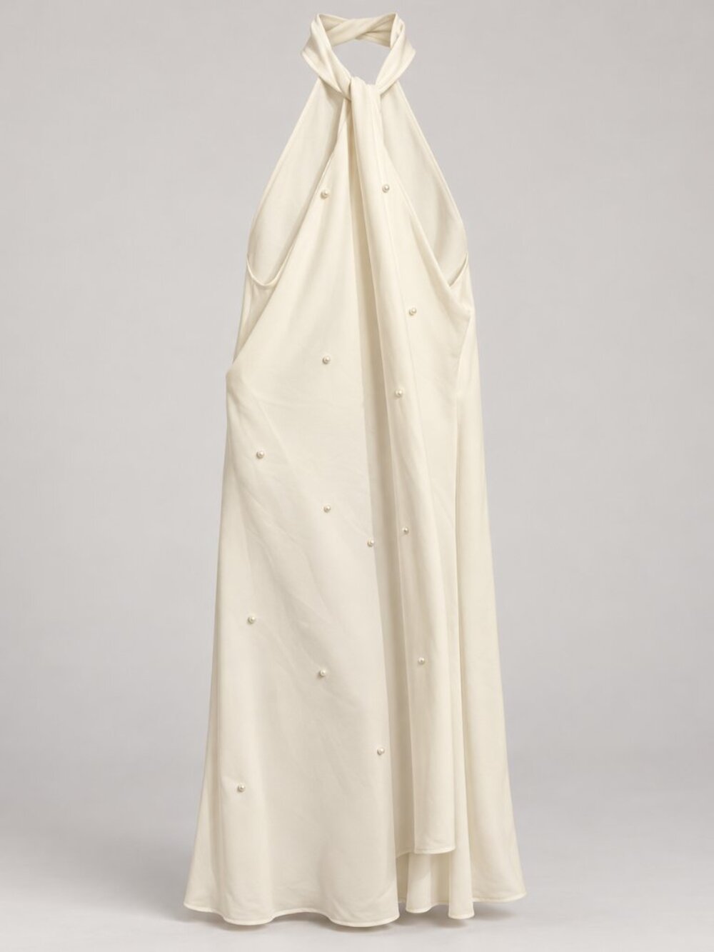Ivory Pearl Embellished Halter Dress